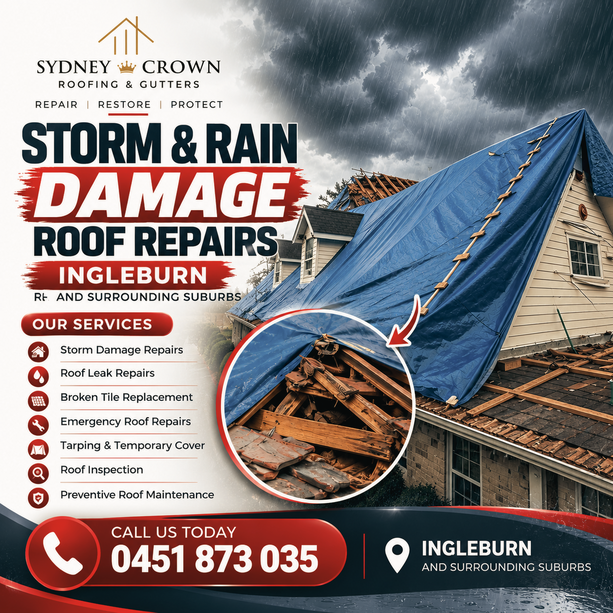 Storm & Rain Damage Roof Repairs in Ingleburn