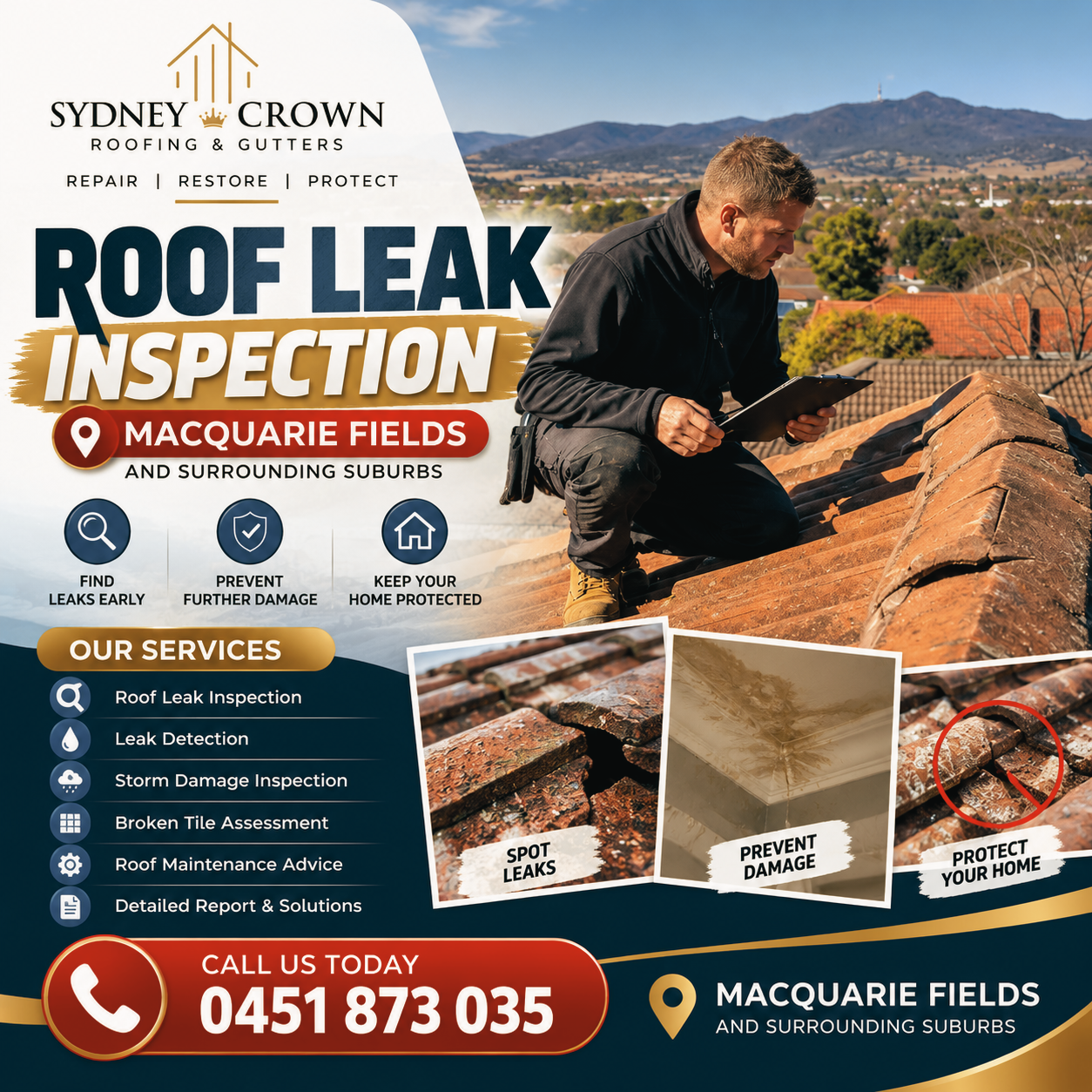 Professional Roof Leak Inspection in Macquarie Fields & Surrounding Suburbs